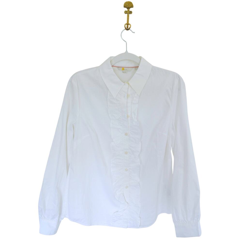 Boden White Button Down Ruffle Front Size 6